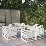8 Piece Patio Furniture Lounge Set - Solid Pinewood Outdoor Chairs in White - Modular Sofa Set for Garden, Balcony, Porch, or Patio - Small Bistro Conversation Set for Sale