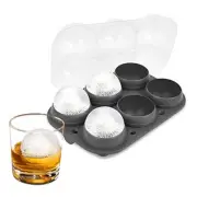 Large Ice Ball Maker with Lid, 6 x 2.5 Inch Ice Balls - Food 6 sphere Gray