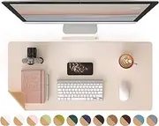 RENMTURE Dual-Sided Desk Pad, Natural Cork & PU Leather Large Mouse mats for Office and Home Work, Desk Protector Non-Slip, Waterproof, Easy Clean (Apricot, 36"x17")