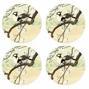 Country Kitchen Japanese Landscape Cinnamon Glass Drink Coasters Set 4