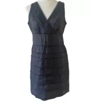 TALBOTS Women Sz 12P Dress Black Linen Tiered Fringed Edges Lined NEW Sleeveless
