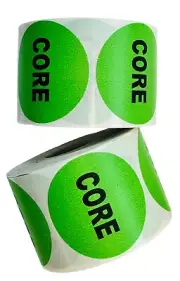 2" Round Green Return CORE Stickers Inventory Warehouse Shipping 500 Labels
