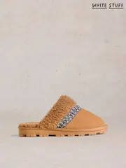 White Stuff Brown Suede Shearling Slipper Mules (AV0978) | $113