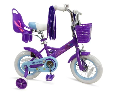 PURPLE 12" Girl's Bike Hand Brake Training Wheel Doll Carrier Bell Basket