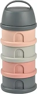 BEABA Stackable Milk Dispenser, 100% Hermetic, 4 compartments,Large Capacity, Evolutive use, Grey/Pink