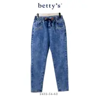 在飛比找momo購物網優惠-【betty’s 貝蒂思】抽繩綁帶口袋打摺直筒牛仔褲(煙灰藍