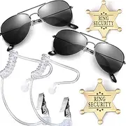 Ring Wedding Bearer Security:Ring Wedding Security Set Sun Glasses + EarPiece Cosplay + Ring Badge Ring Box Bearer for Kids Outfit Spy Police FBI Toys, Plastic