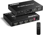 HDMI Switch 4x2, 4K 60Hz HDMI Matrix Splitter 4 in 2 Out with Remote Control, HDMI Switch 4x2, Support 3D Video, Audio LPCM/Dolby/DTS 5.1, 18Gbps, EDID