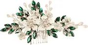 Pearl Water Diamond Hair Comb for Women Vintage Wedding Bridal Hair Accessories Silver Flower Hair Jewelry (Green, One Size)