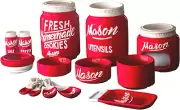 Mason Jar Kitchen Accessories Set - Ceramic Jar with Lid, Measuring Cups & Spoon