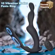 Penis Ring Vibrator Anal Bead Butt Plug Vaginal Prostate Massager Remote Sex Toy