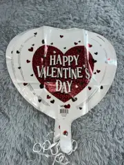 9pc Lot Large Heart Shaped White Happy Valentines Day Foil Balloons