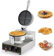 RODOVIA Commercial Waffle Maker, Rotating 180° Nonstick Waffle Baker Machine with 122-482℉ Temp Range and Time Control, Stainless Steel Body 220V (Single Head)