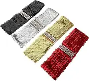 [Holibanna] 4pcs Sequin Waist Belt: Sparkle Bling Waistband Buckle Disco Party Costume Wide Waist Elastic Cinch Belt For Women Girl 70s 80s Party