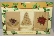 Cotton Craft Cross Stitch Christmas Tree Bells Poinsettia Fingertip Towels