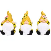 3Pcs Bumble Bee Gnome Statue with Flower Hat Garden Decor