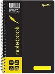 Quill, A5 Notebook, 7mm lined, 200 Pages, 70gsm, Wirebound, Durable Water-Resistant Cover, Black