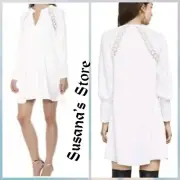 NWT BCBG MAXAZRIA SIZE S MAJA LACE INSERT LONG SLEEVE V-NECK SHIFT DRESS