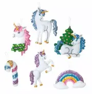 Bucilla Santa's Unicorn New Felt Christmas Ornaments Kit ~6 in Set Rainbow and