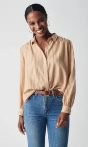 NEW Faherty Byrd Button Shirt Prairie Top Women's S Sitka Stripe Organic Cotton
