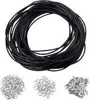 10 Meters 2 mm Leather Cord for Jewelry Making,Round Leather Cord String Rope with 50Pcs Jump Ring,50 Lobster Clasps,50 Fold Over Cord Ends,String for DIY Bracelet Necklace Jewelry Making Kit Black