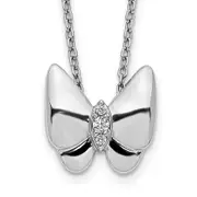 14k White Gold Real Diamond Butterfly Necklace