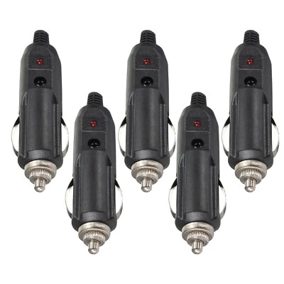 5Pcs 12V Male Car Cigarette Lighter Socket Plug Connector with Fuse & Red LED
