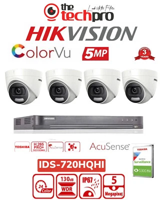 HIKVISION 5MP CCTV SYSTEM HQHI DVR DS-2CE72HFT-F IP67 COLORVU NIGHT VISION UK