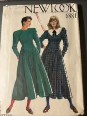 NEW LOOK SEWING PATTERN-UNCUT-#6881-MISS DRESS W/WO COLLAR SIZE 8-18