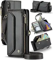 ELEPIK for iPhone Xs Max Case, Adjustable Crossbody Wallet Case with Card Holder, Kickstand, [RFID Blocking] [Crossbody & Wrist Strap] Durable PU Leather Magnetic Phone Case, Black