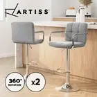 Artiss 2x Bar Stools Kitchen Counter Stool Gas Lift Linen w/Armrest Grey