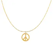 14k Yellow Gold Polished Peace Symbol Charm Link Chain Necklace, 17"