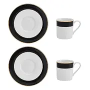 4pc Mikasa Luxe Deco China Espresso Cups and Saucers with Block Stripe Set 100ml