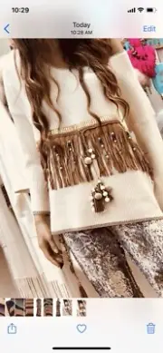 Laurie&Joe Sweater Women Ivory ,Fringe, Pearl ,Pompom One Size