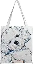 Cute Canvas Tote Bag for Women with Dog Design, Reusable Book Tote Lightweight Shopping Bag for Work Picnic Beach