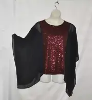 Bob Mackie Sequin Top with Chiffon Side Panels Size S Red