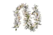 274cm Snowy Atica Pre-Lit Warm White LED Snowy Finish Christmas Garland