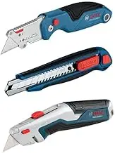 BOSCH H11-14200-1 3-Piece Utility Knife Set | Folding, Snap-Off, and Retractable Knives with Robust Design, Integrated Blade Storage - Includes 7 Blades