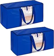 2 Pack Extra Large Moving Bags with Zippers & Carrying Handles, Heavy-Duty Storage Tote Moving Boxes for Space Saving, Fold Flat(Blue)