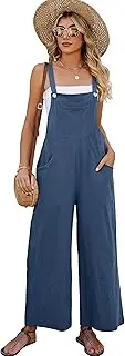 Flygo Womens Cotton Bib Overalls Loose Fit Wide Leg Jumpsuits Casual Rompers with Pockets