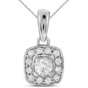 14kt White Gold Round Diamond Solitaire Square Halo Pendant 1/4 Cttw