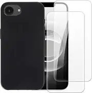 2 Pack Tempered Glass + TPU Phone Case Combo Compatible with iPhone 16e, Shockproof Protective Cover and Screen Protector Set (Black)