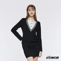 在飛比找momo購物網優惠-【HONOR 山形屋】一件式拼接襯衫條紋洋裝