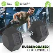 50LB Coated Rubber Hex Dumbbell Cast Iron Fitness Hand Weight Strength Training