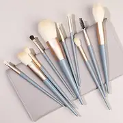 Makeup Brush Set 10 Pcs Premium Synthetic Foundation Powder Concealers Eye shadows Blush Grey Makeup Brushes with Grey Storage Bag