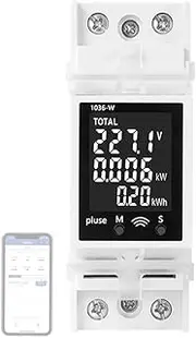 Version Din Rail Mounted Circuit Breaker Meter 220V 63A Voltmeter Digital t and Voltage Meter Multifunctional Voltage t Power Electrici Frequency Factor Detector Display