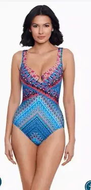 Miraclesuit Women's Casablanca Criss Cross Escape One Piece BE5 Blue Size 12