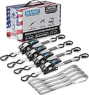 HandT USA Based Retractable Ratchet Straps (4PK) 1in x 6ft - 1,500lb Break Strength, Heavy Duty Automatic Ratchet Straps Self Retractable Tie Down, Push Button Retracting Truck Trailer Cargo | Gray