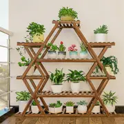 Fin Extra Large Multi Tier Wood Flower Rack Plant Stand Bonsai Shelf Indoor Outdoor