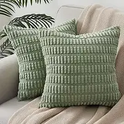 Sage green Cushion Covers 50cm x 50cm,Corduroy Decorative Fluffy Pillows Cases,Cushions Cover 20x20 inches with Invisible Zipper for Sofa Bed Livingroom Bedroom,Pack of 2